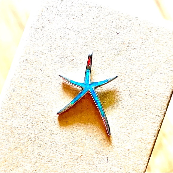 Blue Opalescent Starfish Pendant Necklace - Picture 2 of 6